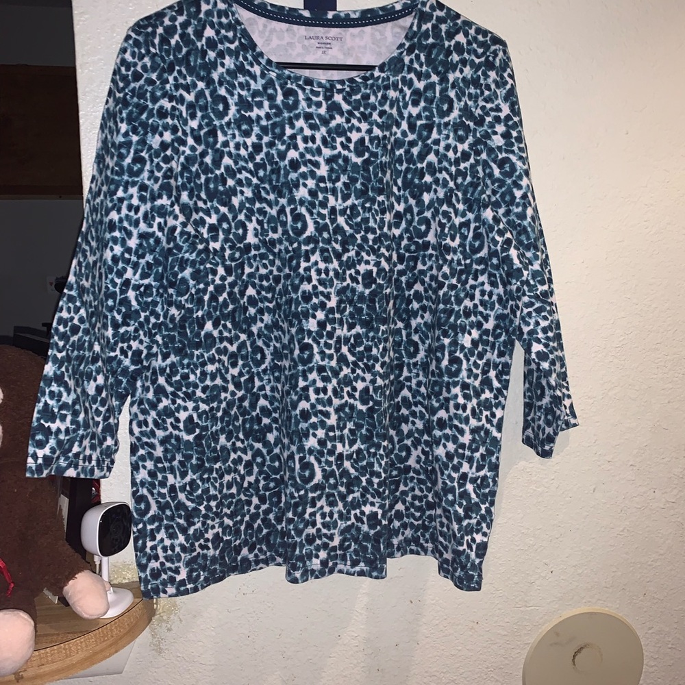 Women's Blue Leopard Print Blouse